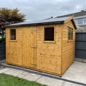 10x8 Apex Shed – 1 Board Higher Side Door, Extra Windows, Rubber Roof